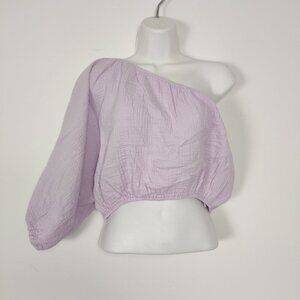 NEW Dkny Women's Crop Top Size M Purple Cotton Seersucker One Shoulder Boho Chic